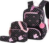 RAMBUX® - Set Sac à Dos 3 Pièces - Pois Zwart - Sac à Dos & Sac à Bandoulière & Etui - Cartable - Sac à Dos École - Cartable - 24 Litre