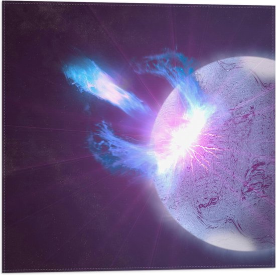 Vlag - Blauwe Meteoriet Landend op Planeet - 50x50 cm Foto op Polyester Vlag