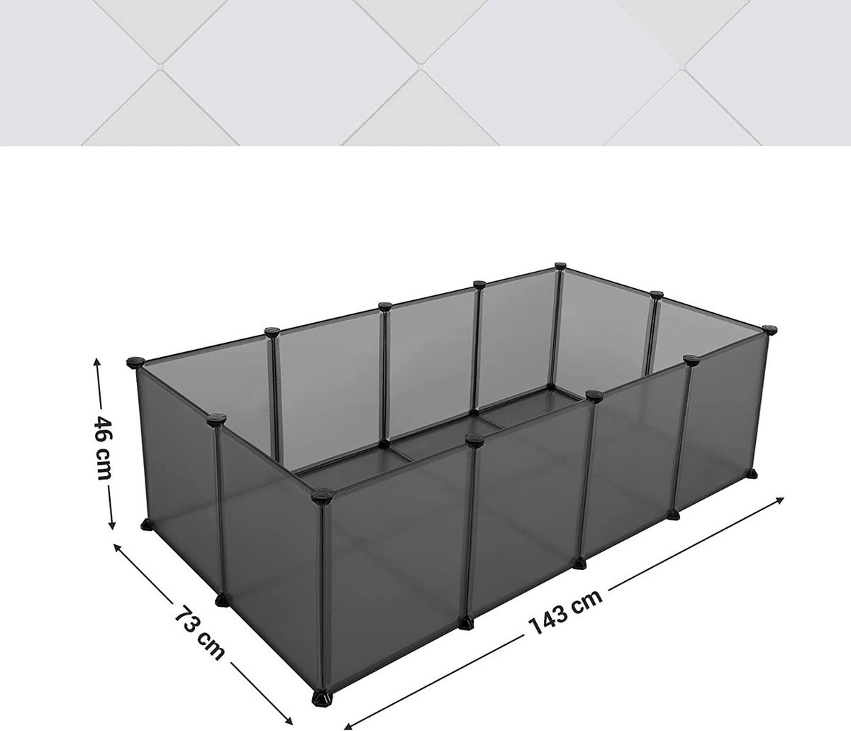 Hoppa! Huisdier ren /speelbox met bodem, 20 panelen, DIY behuizing, hek, kooi voor kleine dieren, cavia's, hamsters, konijntjes, huisdier ren, grijs thumbnail 7
