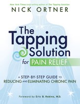 Boekcover 'The Tapping Solution for Pain Relief' door Nick Ortner. Blauw figuur met meridianen, titel en ondertitel in diverse kleuren.