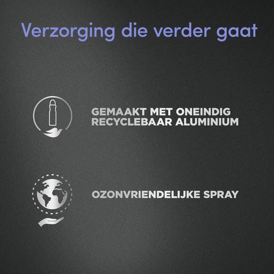 Iconen voor "oneindig recyclebaar aluminium" en "ozonvriendelijke spray"
