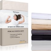Bed Couture - Percale Hoeslaken van 100% hoogwaardig Katoen - Lits-Jumeaux 180x200cm - Hoekhoogte 30cm - Ultra zacht en soepel - Ecru