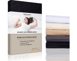 Bed Couture - Percale Hoeslaken van 100% hoogwaardig imperial weave Katoen - Tweepersoons 160x200cm - Hoekhoogte 30cm - Ultra zacht en soepel - Zwart