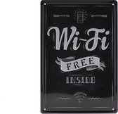 Wandbord – Wifi inside - Free wifi - Retro - Wanddecoratie – Reclame bord – Restaurant – Kroeg - Bar – Cafe - Horeca – Metal Sign – 20x30cm