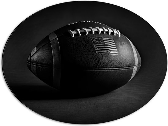 Dibond Ovaal - Rugby Ball in (Zwart- wit) - 56x42 cm Foto op Ovaal (Met Ophangsysteem)