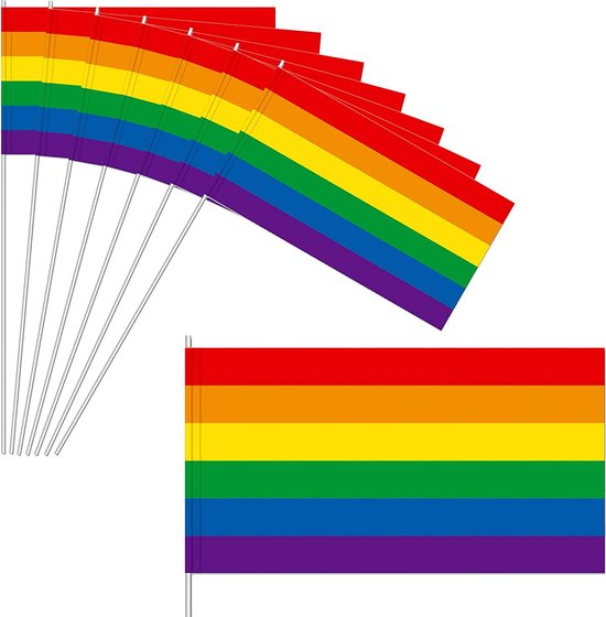 Rainbow Zwaaivlaggetjes 10 Stuks 12 X 24 Cm Stok Groote 30 Cm Vlag Lgbt Gay 6617