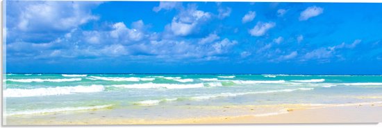 Acrylglas - Schapenwolkjes boven Kalme Zee bij het Strand - 60x20 cm Foto op Acrylglas (Wanddecoratie op Acrylaat)