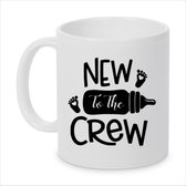 Bedrukte mok met tekst: New to the Crew, Bedrukte beker, Mok met tekst, Zwangerschap, Baby, Gesublimeerde mok, Koffie beker, Collega