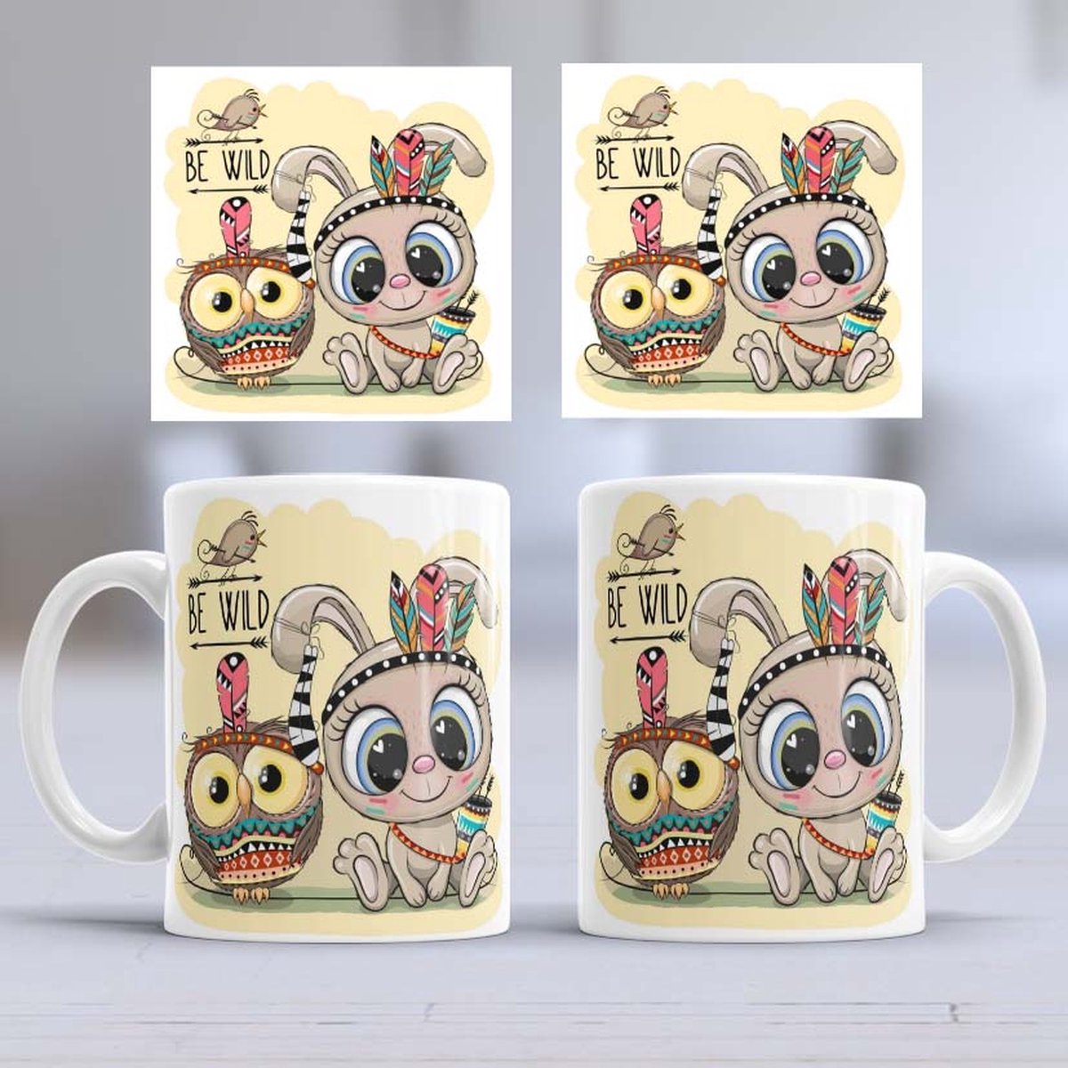 Mok Lief Konijntje en Uil - Cute Rabbit and Owl - Liefde - Be Wild