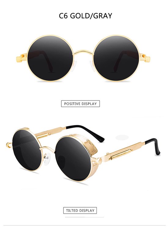 Fler® - Retro Steampunk Zonnebril - Sunglasses - Zonnebril met UV400 en polarisatie filter - Goudkleurige montuur, Zilverkleurige glazen van Fler — afbeelding 2