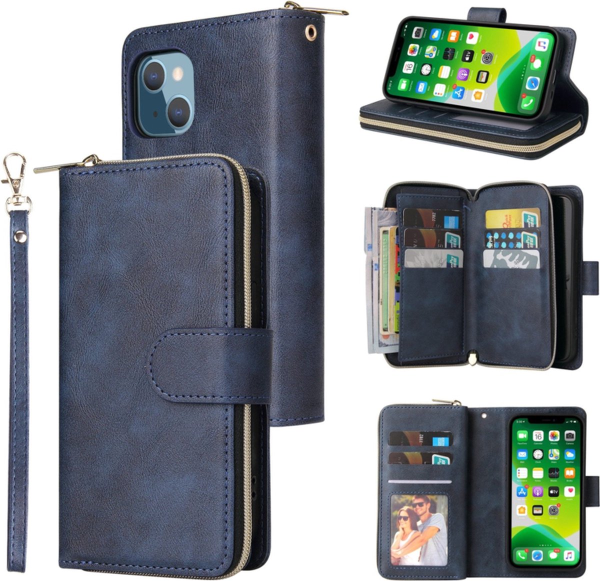 BookCover - 9 Cards - Wallet Etui geschikt voor iPhone 13 - iPhone 14 - Blauw