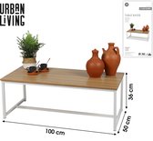 Urban Living - Witte Metalen Salontafel met Houten Blad - Strak Industrieel Design - Rechthoek - 100x50x36cm