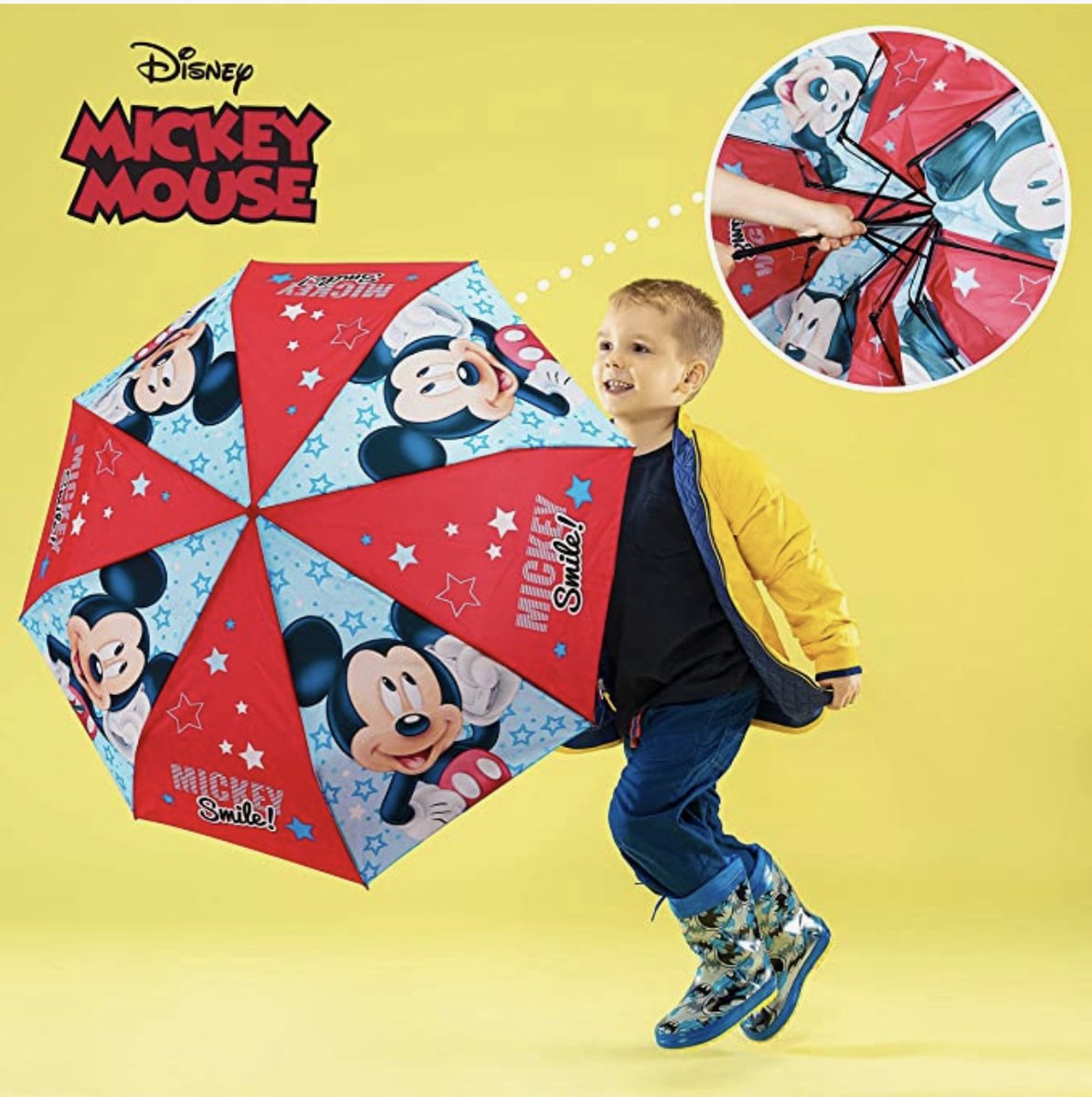 Parapluie Coupe-vent Pliable Enfant Avec Housse - Design Mickey Mouse - Résistant, Compact 23cm - Pour Garçons à Partir De 4 Ans