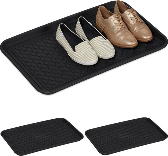 Navaris 3x Afdruipbak Met Rand Voor Schoenen Laarzen Trays In De Hal Afdruipmat Binnen En Buiten Schoenenschaal Profiel Zwart 2707064618