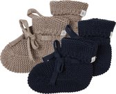Noppies - Chaussons tricotés - emballés dans une boîte cadeau - 2 paires - Bébé 0-12 mois - Coton bio - Taupe Melange - Marine