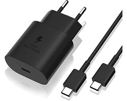 MBH fast charger type C snel lader geschikt voor Samsung - met USB C oplaadkabel - 25W oplader - fast charger - Zwart