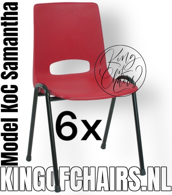 King of Chairs -Set van 6- Model KoC Samantha rood met zwart onderstel. Stapelstoel kuipstoel vergaderstoel tuinstoel kantine stoel stapel stoel kantinestoelen stapelstoelen kuipstoelen arenastoel De Valk 3320 bistrostoel schoolstoel bezoekersstoel