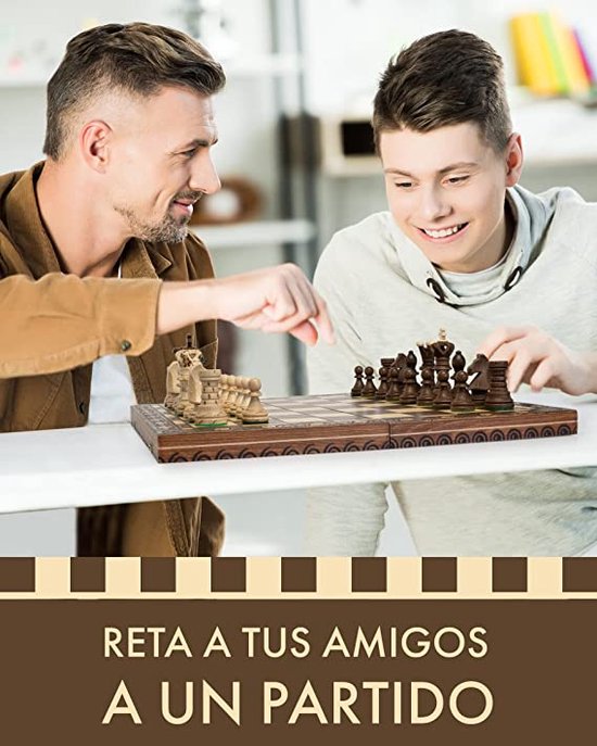Thumbnail van een extra afbeelding van het spel Schaakbord \ Chess figures and chessboard made of wood - Houten schaakspel, draagbaar houten schaakbord Handgemaakt schaakbordspel voor familiefeestactiviteiten 52 x 52 cm