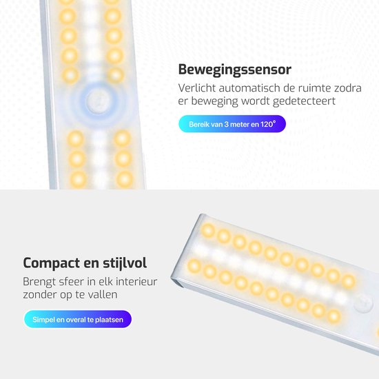8 LED's Bewegingssensor Licht Binnen, Electight Nachtlampje USB Oplaadbaar, 3 Lichtmodi
