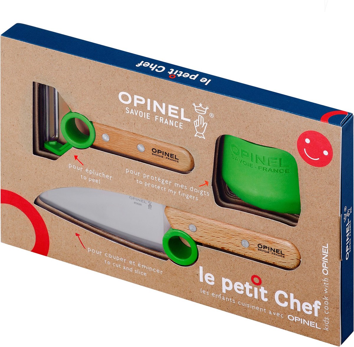 Opinel Le Petit Chef Kinderkeukensetje Groen - 3-delig - Koksmes Vingerbeschermer en Dunschiller