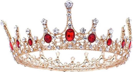 Rode strass kroon, kroon bruiloft tiara, kroon tiara bruid, tiara kroon voor vrouwen, gebruikt in optochten, bruiloften, feesten, bruids hoofddeksels (gouden)