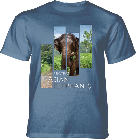 T-shirt Protect Asian Elephant Split Portrait Blue 4XL