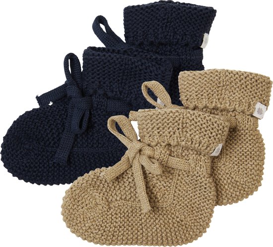 Noppies - Chaussons tricotés - emballés dans une boîte cadeau - 2 paires - Bébé 0-12 mois - Coton bio - Marine - Vert clair