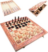 Shagam - 3-in-1 Set - 48 x 48 cm - Schaakbord - Dambord (8x8) - Backgammon - Hout - Met Schaakstukken - Opklapbaar - Schaakspel - Schaakset - Schaken - Chess - Damset