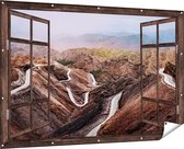 Gards Tuinposter Doorkijk Wegen in het Atlasgebergte, Marokko - Paden - 180x120 cm - Tuindoek - Tuindecoratie - Wanddecoratie buiten - Tuinschilderij