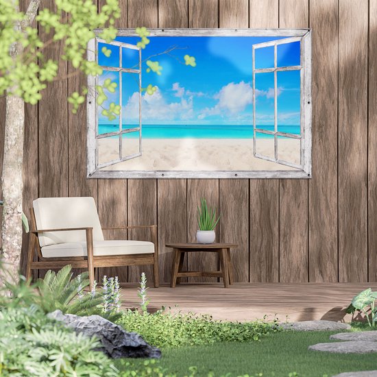 Gars Affiche de jardin Plage et mer transparentes au Sable Witte clair - 150x100 cm - Toile jardin - Décoration de jardin - Décoration murale extérieur - Tableau jardin
