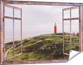 Gards Tuinposter Doorkijk Vuurtoren Texel - 120x80 cm - Tuindoek - Tuindecoratie - Wanddecoratie buiten - Tuinschilderij
