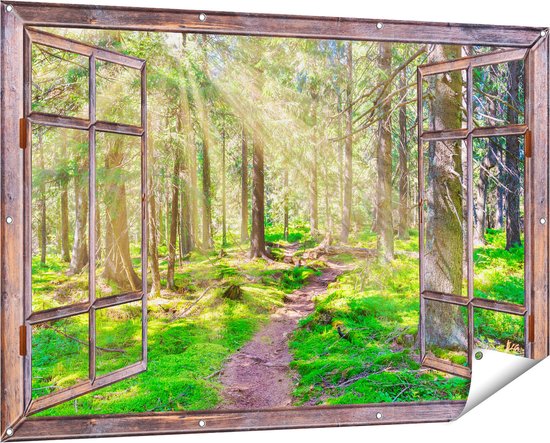 Tuinposter - 200x200 cm - Doorkijk - Bos - Stenen - Lente