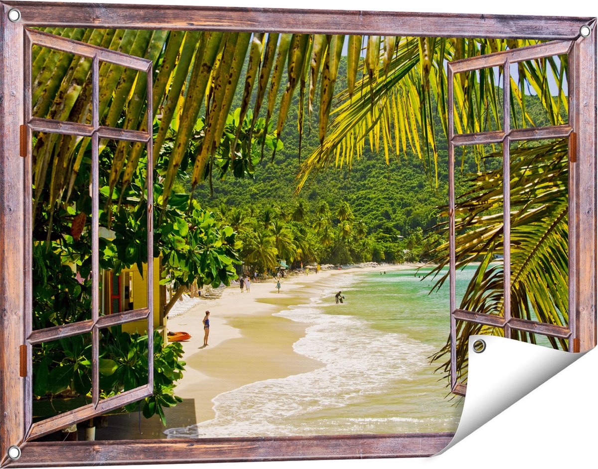 Gards Tuinposter Doorkijk Laguna - 90x60 cm - Tuindoek - Tuindecoratie - Wanddecoratie buiten - Tuinschilderij bruin