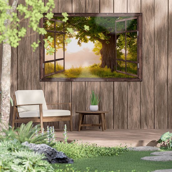 Gards Affiche Jardin Chêne Transparent sur l' Water avec Feuilles Pleines - 150x100 cm - Toile Jardin - Décoration de jardin - Décoration murale extérieur - Tableau Jardin
