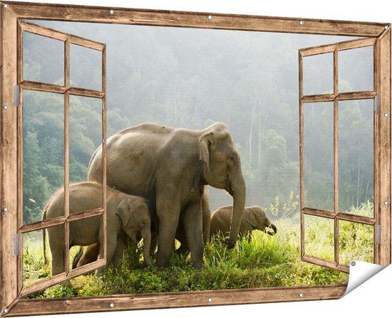 Gards Tuinposter Olifant in het Bos met Zonneschijn - 100x100 cm