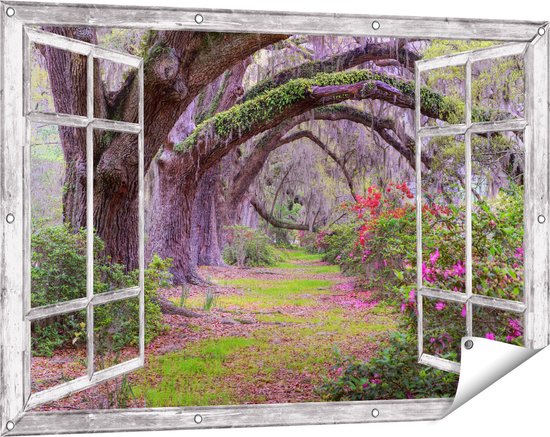 Gards Affiche de jardin Forêt de conte de fées transparente - 120x80 cm - Toile de jardin - Décoration de jardin - Décoration murale extérieur - Tableau de jardin