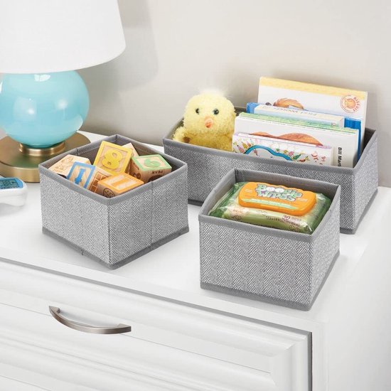 Lot 4 Paniers Rangement Pliables Tissu Gris/Blanc - Grande Capacité