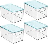 Opbergbox voor babykamer - babykamerorganizer/opbergbak - voor kleding, luiers en meer - met deksel en handvatten - doorzichtig/zeeblauw - per 4 stuks verpakt