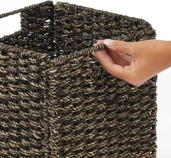 Opvouwbare wasmand, opvouwbare opbergmand van zeegras, kant met