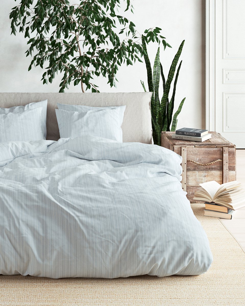Mistral Home - DEKBEDOVERTREK - recycled katoen renforcé - 140 x 200 cm + 65 x 65 cm - eenpersoons - strepen - blauw- Duurzaam