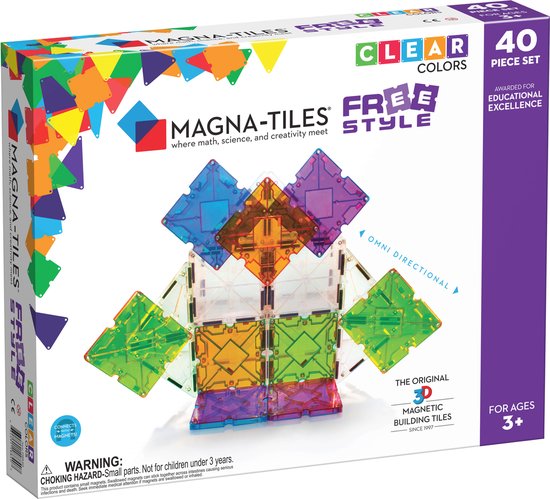 Magna Tiles - 40 stuks Freestyle Clear Colors - Constructiespeelgoed