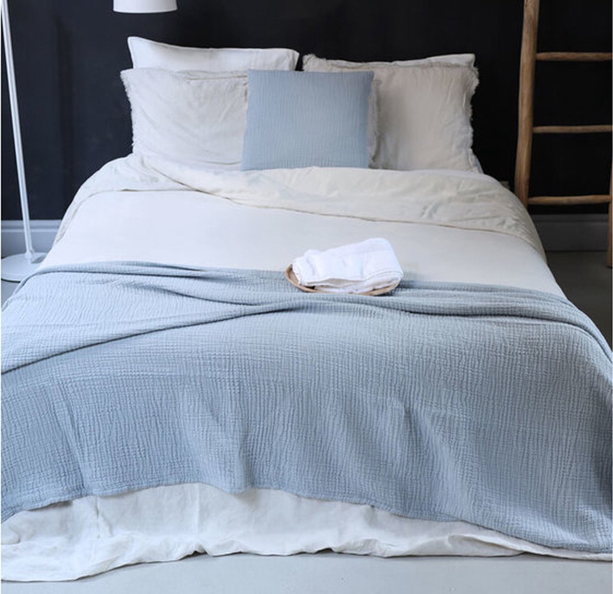 House in Style plaid Puglia blue grey - 130x260 cm
