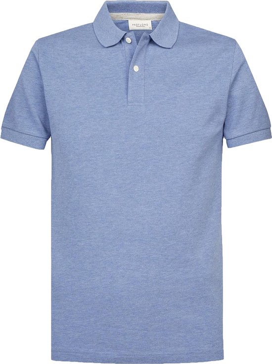 Profuomo - Polo Blauw Melange - Modern-fit - Heren Poloshirt Maat L