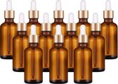 druppelfles met glazen pipet Amber Boston glazen flessen van bruin glas set voor etherische oliën parfum oliën geurolie monster, Bruin-12p, 50ml