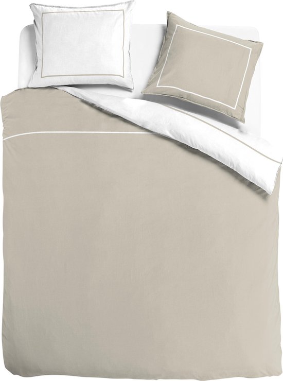 Egyptisch Katoen - Dekbedovertrek - dubbelzijdig - Zand/Wit - 2-persoons - 200 x 200/220 cm + 2 kussenslopen Dreamers Den