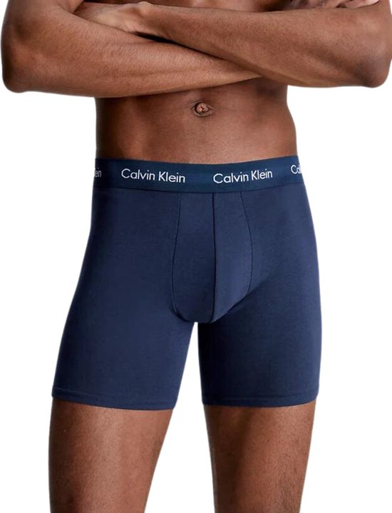 Calvin Klein Boxer Brief 3-Pack - Heren Onderbroek -  Blauw/Donkerblauw/Zwart - Maat L | bol.com