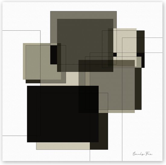 Dibond - Reproduktie / Kunstwerk / Kunst / Abstract / - Wit / zwart / bruin / taupe - 35 x 35 cm