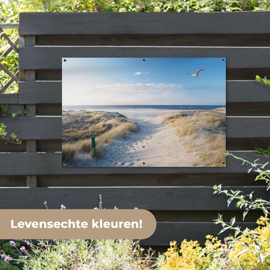 Affiche jardin - Toile Posters de jardin extérieur - Dune - Mouette - Plage - Mer - Soleil - 120x80 cm - Jardin
