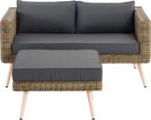 Canapé avec repose-pieds Mida - 40cm - Marron clair - Canapé 2 places - Osier - Rotin - Pour l'extérieur - Canapé lounge - Canapé de jardin