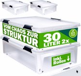 Opbergbox 2x30L – Deksel – Stapelbaar - Wielen